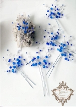 Кристални дизайнерски фуркети за бал и сватба в синьо и бяло Blue Ocean -6 броя