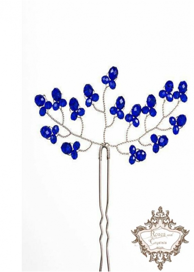 Дизайнерски кристални фуркети за украса на абитуриентска прическа в кралско синьо модел Some Blue by Rosie