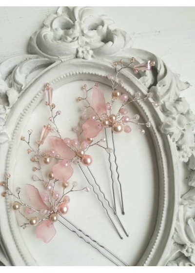 Дизайнерски фуркети украса за коса с кристали Сваровски в розово модел Rose Magic Garden by Rosie