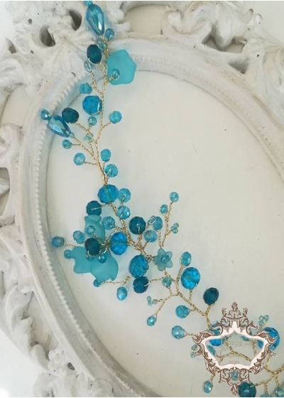 Дизайнерска кристална украса за коса с кристали тюркоаз Turquoise Magic by Rosie