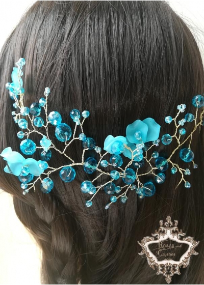 Къса дизайнерска кристална украса за коса Turquoise Charm by Rosie