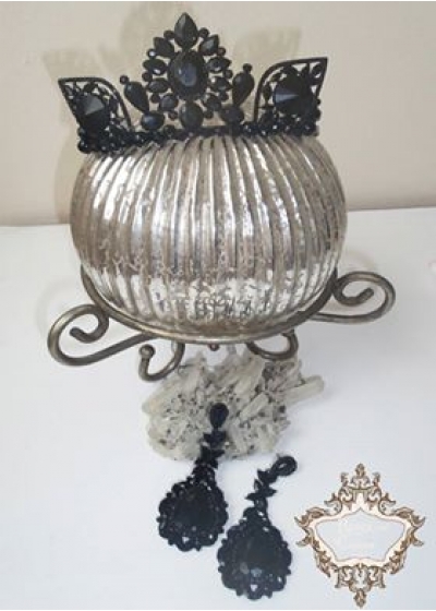 Уникален дизайнерски комплект корона и обици с черни кристали Absolute Black Queen