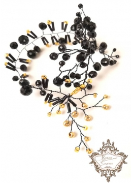 Гривна с кристали черно и златно Black Roses by Rosie Concept