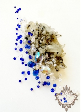 Дизайнерска Гривна от Сваровски кристали в цвят тъмно син сапфир и бяло модел Crystal Butterfly Blue by Rosie