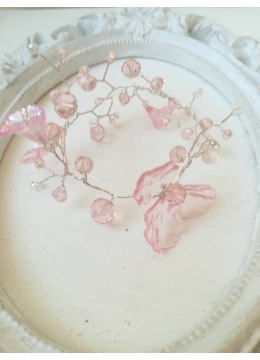 Дизайнерска Гривна от Сваровски кристали в розово серия Japanese Garden by Rosie