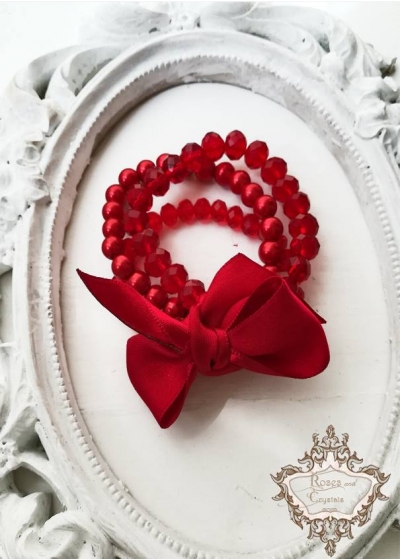 Официална гривна с перли и кристали в червено Red Passion