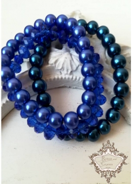 Официални гривни от стъклени перли и кристали Сваровски в тъмно синьо
