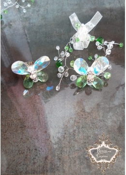 Гривна и пръстен с пеперуди от кристали Сваровски Emerald Butterfly