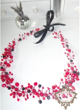 Официална диадема- украса за коса с перли и кристали в черно и червено Carmen