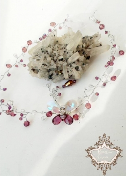 Дизайнерска диадема с пеперуда Сваровски кристали в лилаво и бяло Violet Butterfly
