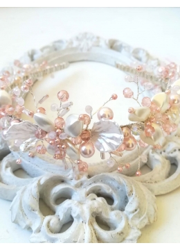 Дизайнерска диадема с кристали Сваровски в розово и бяло модел Lilly and Rose