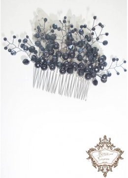 Дизайнерски гребен - украса за коса с черни перли и кристали Black Flowers