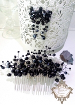 Кристален гребен за официална прическа и обици с черни кристали Black Flowers by Rosie
