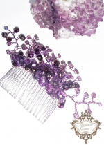 Дизайнерска украса за коса на гребен с лилави перли и кристали Violet Flowers