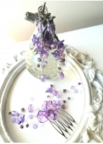 Гребен - аксесоар за коса комплект с кристални обици в люляково лилаво серия Tender Verbena by Rosie