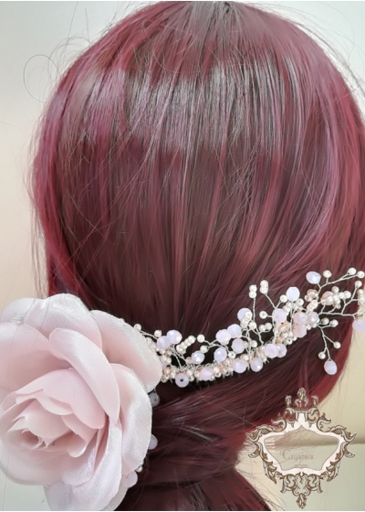 Гребен - украса за коса с роза Satin pink rose by Rosie