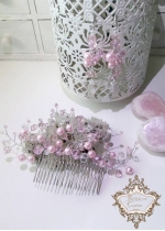 Гребен - бижу за коса и дълги обици с розови перли и кристали Rose Flowers by Rosie