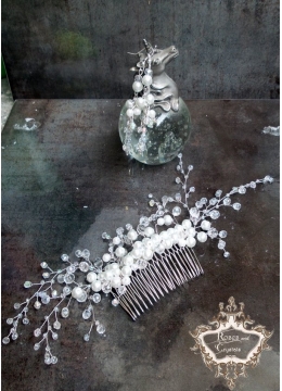 Комплект сватбен гребен - бижу за коса и обици серия White Bouquet