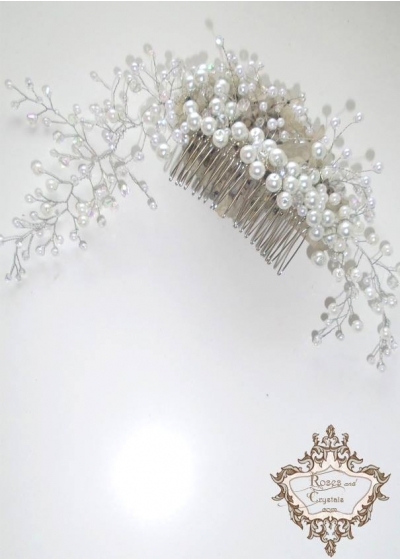 Гребен- украса за коса за Булка перли и кристали White Drops