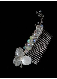 Кристална дизайнерска украса за коса с кристали Сваровски на гребен - White Camelia