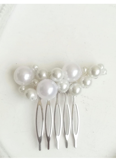 Мини булчински гребен украса за коса с перли в бяло модел Stylish in White by Rosie