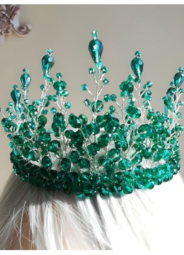 Дизайнерска корона за коса с кристали Сваровски в изумрудено зелено Queen of Emeralds by Rosie