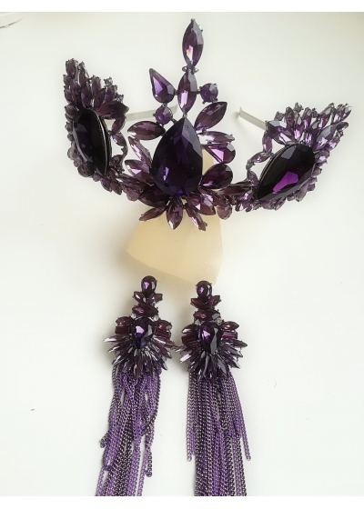 Комплект дизайнерска кристална Корона и обици Absolute Amethyst Rose by Rosie Комплект дизайнерска кристална Корона и обици Absolute Amethyst Rose by Rosie