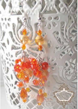 Красиви висящи дизайнерски обици с оранжеви кристали серия Orange Flowers