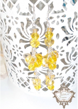 Модерни дълги дизайнерски обици с жълти кристали серия Sun Flowers
