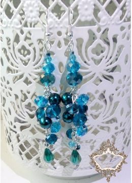 Висящи кристални дизайнерски обици в цвят тюркоаз Turquoise Flowers